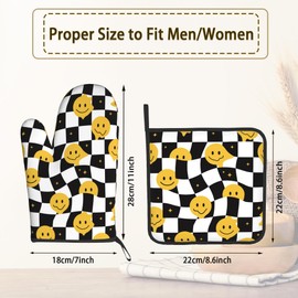 Smiley Black White Plaid Oven Mitts Pot Holders Set of 2, Kitchen Heat Resistant Hot Pads for Women Men Cooking BBQ Baking