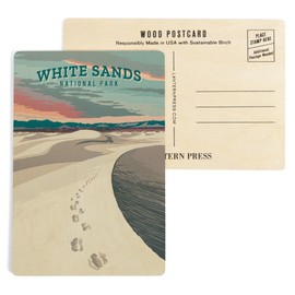 White Sands National Park, New Mexico, Painterly National Park Series (4x6 Birch Wood Postcards, 2-Pack Stationary, Rustic Home Wall Decor)