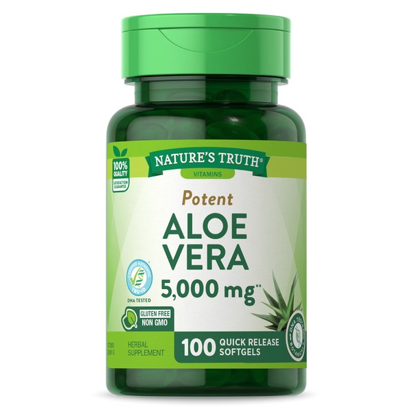 Aloe Vera Gel Capsules | 5000 mg 100 Softgels | Non-GMO, Gluten Free Supplement | By Nature's Truth
