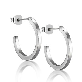 TGNEL Womens Pure Titanium Earrings Hoops Lightweight, Thin Square Edge Open Hoop Earrings Hypoallergenic for Sensitive Ears(Round Hoop)