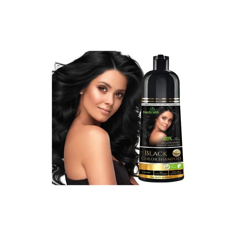 Shampoo Tinte Cubre Canas Negro Herbishh 500ml