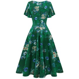 HomRain Sage Green Dresses for Women 2025 Vintage Fit and Flare Wedding Guest Bridesmaid Dress for Homecoming Party Green Flower XL