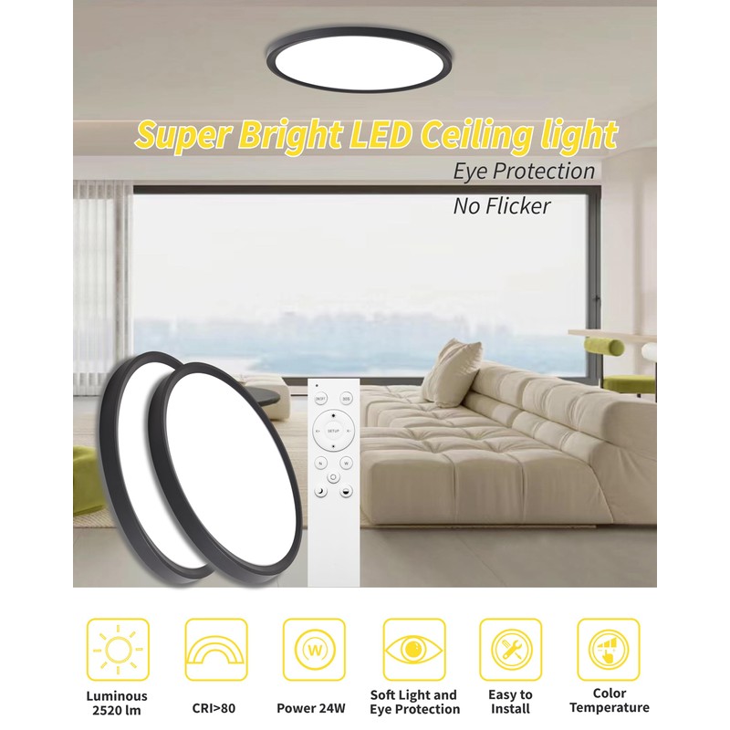 4Pack 12 Inch Remote Control Dimmable LED Flush Mount Ceiling