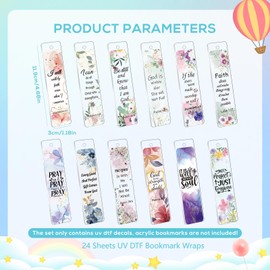 Luvsweeets Christian UV DTF Bookmark Wraps - 24 Sheets Bible Verse UV DTF Decals for Acrylic Bookmarks Religious Faith UVDTF Stickers DIY Blank Bookmarks Rub on Transfers Stickers for Book Lover