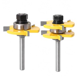 Set of 2 Trimmer Bit Set, Electric Trimmer Bit, 0.25 inch (6.35 mm) Shank T-shaped Mortise Cutter, DIY, Woodworking, Industrial Router Bit Cutting Tool, Door Board Engraving