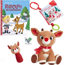 Rudolph The Red-Nosed Reindeer Holiday Set with Little Golden Book, Rudolph Stuffed Animal, Plush Soft Rattle and Teether Activity Book (an Educational Gift with Lessons of Kindness and Friendship)