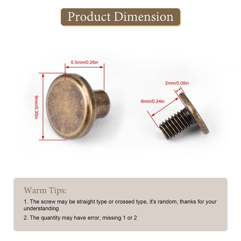 20pcs Leather Craft Rivets, Flat Head Copper Brass Screws Nuts