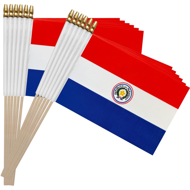 TSMD Paraguay Stick Flag Paraguayan Small Mini Hand Held Flags,5x8