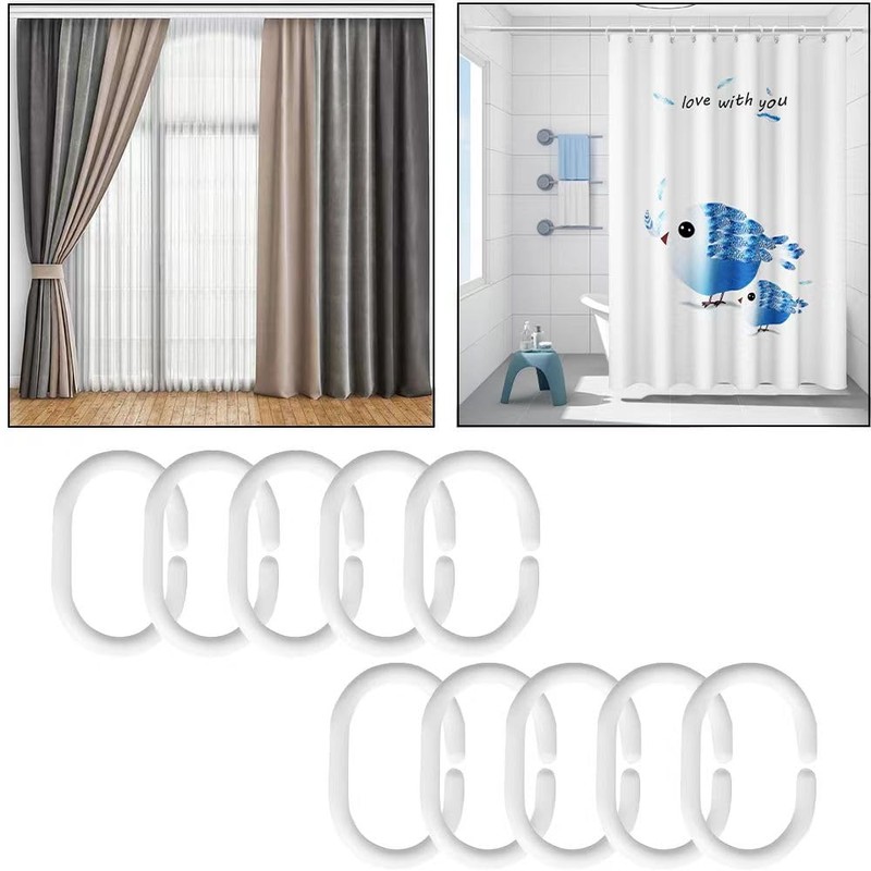 Shower Curtain Rings, 12 Pieces Plastic Shower Curtain Hooks, Rings