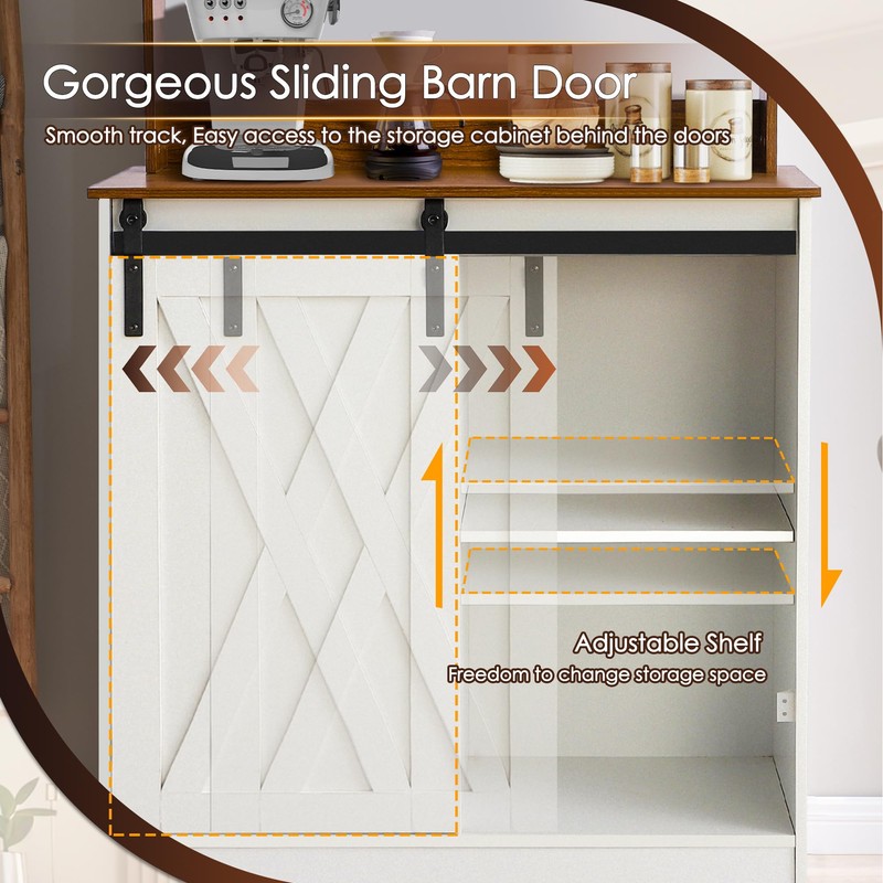 Decomax Farmhouse Coffee Bar Cabinet with Sliding Barn Door -