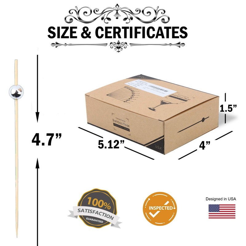 Bamboo Cocktail Picks Skewers Toothpicks - (120 Pack) 4.75 Inch