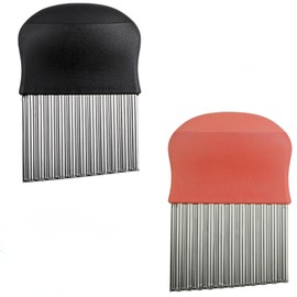 2 Pack Crinkle Cutter for Veggies, Potato Fruit Wavy Chopper, Waffle Fry Cutter, French Fry Slicer, Stainless Steel Blade Cutting Tool, Black and Red