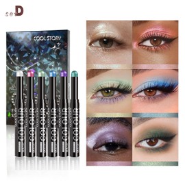 Set of 6 Eyeshadow Stick Set, Waterproof Long Lasting Eyeshadow Stick Sets, Create Glitter Eye Makeup (# SetD)