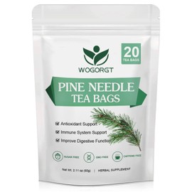 Pine Needle Tea Bags - Organic Dried Pine Needle Herbal Tea for Immune Support & Antioxidant, Caffeine Free, Natural Suramin, 20 Tea bags