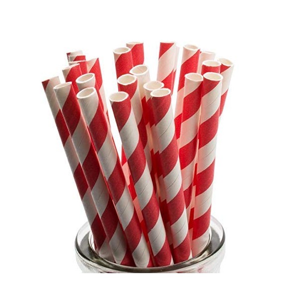 250 Red/White Paper Straws - 6mm x 200mm (8") -