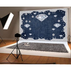 Yeele 8x6ft Diamond Denim Style Backdrop for Photography Jeans Inlaid Rhinestone Background Birthday Party Decoration Woman Kids Photo Booth Shoot Vinyl Studio Props