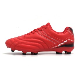 BETOOSEN Men's Firm Ground Soccer Cleats Shoes Professional Breathable Outdoor Training Football Shoes (13, Red)