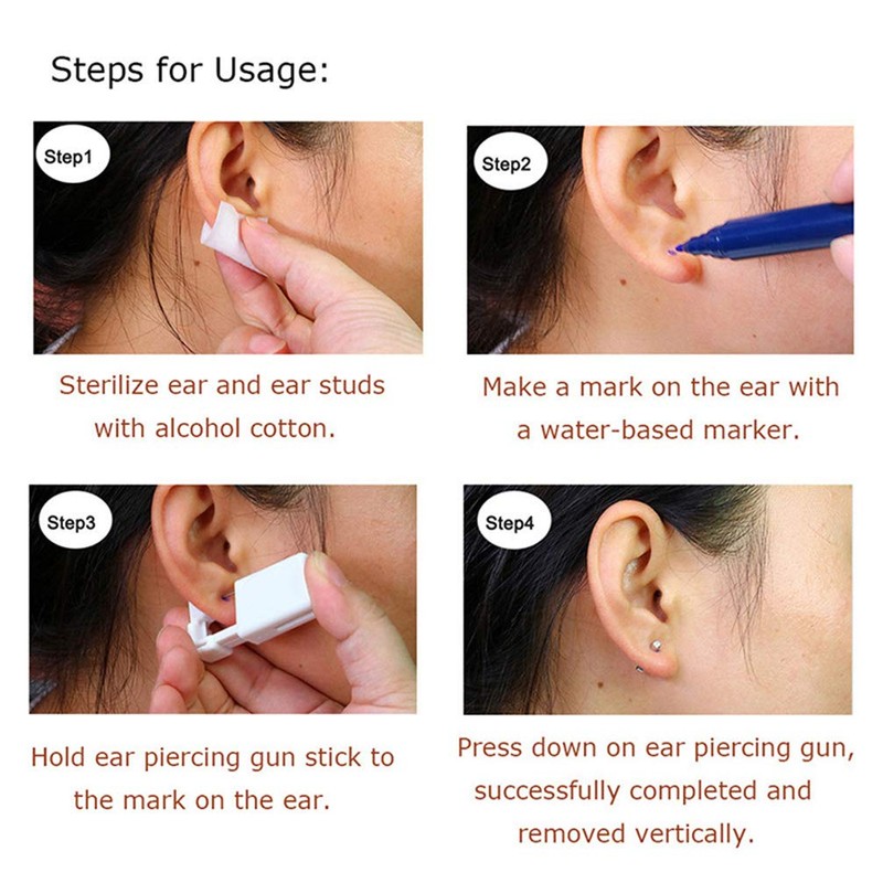 Silver Ear Piercing Gun Kit - Disposable, Mixed Colors, Safety