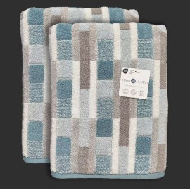 Mind On Design 2PC MIND ON DESIGN Soft Quick Dry Absorbent Bath Towel  Turq Blue Gray Tiles