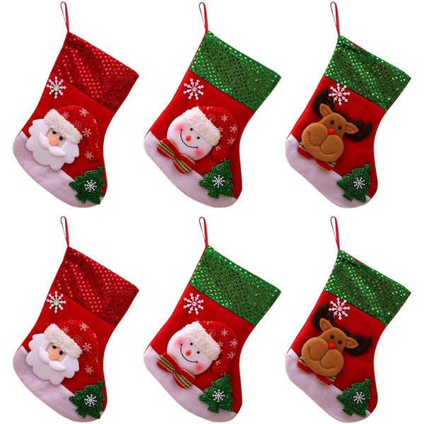 NAVESO Christmas Stocking Set, 6 Pieces Santa Socks Red Christmas Stocking for Filling and Hanging, Santa Stocking for Season Decoration Christmas Tree Fireplace 19 x 15 x 25 cm