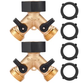 Sanpaint Sanpaint Garden Hose Splitter 2 Way Heavy Duty, Y Connector Brass Garden Hose Adapter, 2 Pack Hose Bib Splitter with 4 Extra Rubber Washers