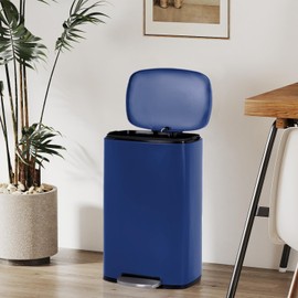 FDW Kitchen Trash Can with Lid for Office Bedroom Bathroom Step Trash Bin Fingerprint-Proof Garbage Bin Brushed Stainless Steel 13 Gallon (Deep Blue)