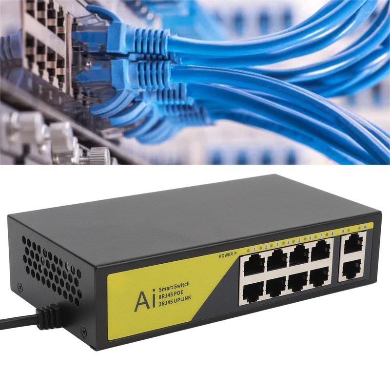 AI POE Switch 8 POE Ports and 2 Uplink 100Mbps
