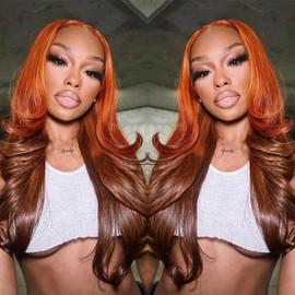 KEIMIT 200% Density 13X6 Highlight Ombre Lace Front Wig Human Hair For Women Ginger Orange Lace Front Wigs Human Hair With Baby Hair Glueless Lace Front Wigs Human Hair Pre Plucked Full And