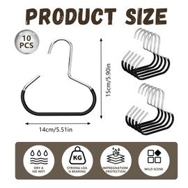 Pack of 10 Belt Holder, Scarf Holder, Curved Scarf Hanger, Metal Hats, Ring Hanger, Hat Storage, Black, for Organizing Baseball Cap, Ties, Scarves