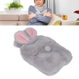 Bolsa de Agua Caliente, Cubierta Extraíble Bolsa de Agua Caliente de Capacidad de 1000 Ml de Capacidad de Boca Ancha de Dibujos Animados Lindo para Oficina (Gris)