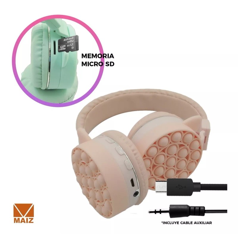 Maíz Audifonos Bluetooth Diadema Conejo Orejas Kawaii Pop It