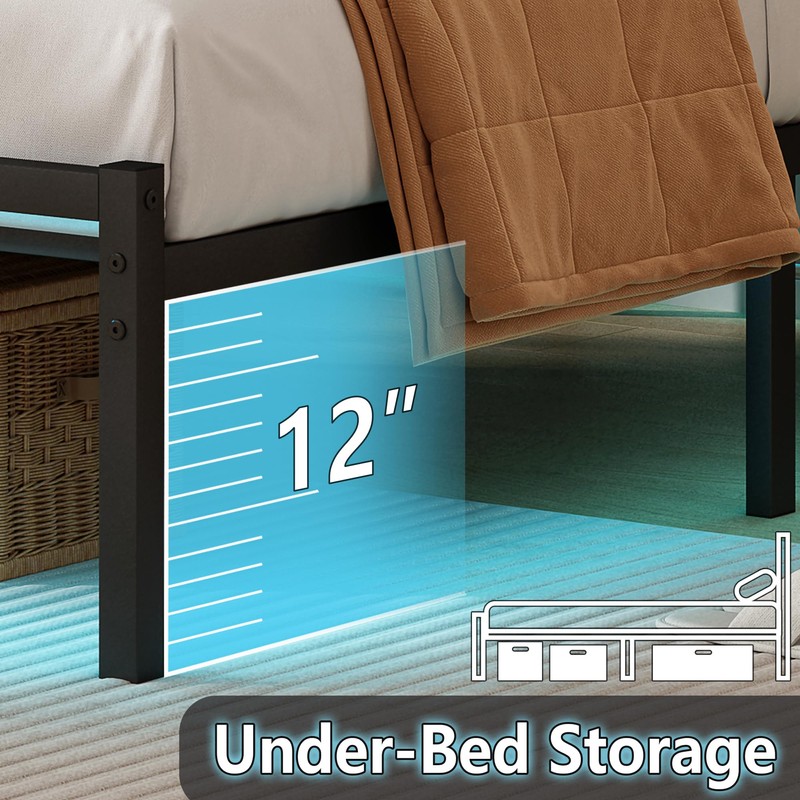 CLIBFENG Twin Bed Frame with Headboard,Heavy Duty Steel Slats Support-LED