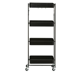 Origami 4 Tier Foldable Powder-Coated Metal Cart with Caster Wheels Organizer:_Black