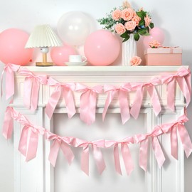 Qyeahkj 2PCS Pink Bow Garland Banner Bow Party Decorations Pink Bowknot Hanging Garland Banner Bachelorette Coquette Birthday Party Supplies for Wedding Bridal Shower Engagement Baby Shower Favors