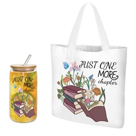 emzrivo Book Lovers Gifts, Canvas Tote Bag & Glass Cup Set Christmas Birthday Gifts for Book Lovers Women Teacher Appreciation Gifts (Modern)