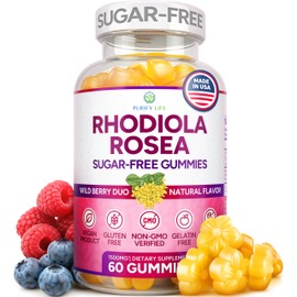 Sugar-Free Rhodiola Rosea Gummies (1500mg/Serving) Cortisol Detox & Adrenal Support Rhodiola Rosea Supplement for Mood, Stamina & Performance, Motivation, Non-GMO, 60 Vegan Chews