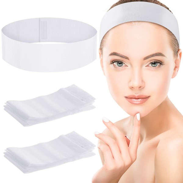 50 Pieces Disposable Headbands Soft Non-woven Spa Facial Headbands Stretch Skin Care Hair Band with Convenient Closure, Salon Makeup Sauna Supplies for Women Girls, White