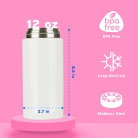 Printers Jack 12oz Kids Skinny Tumbler, Stainless Steel Sublimation Blank Tumbler with One-click Pop-up Straw and Handle, Sublimation Cups for Drinks, Rubber Bottoms and Shrink Films DIY Gift (4Pcs)