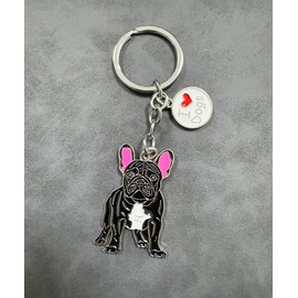 BT Bear Dog Keychain,Cute Metal Keychain,Bag Charm, French Bulldog Black
