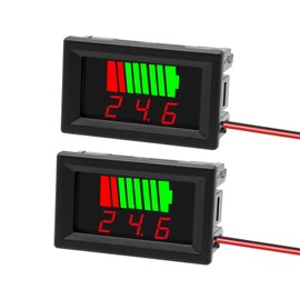 Exqutoo 2Pack DC 12V, 24V, 36V, 48V, 60V Battery Indicator Voltage Meter 2 in 1 Battery Capacity & Voltage Monitor Red Display Battery Voltage Reader