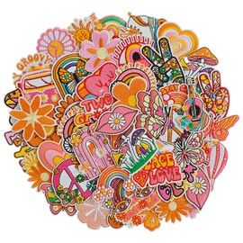 IANZE 48PCS Hippie Vintage Iron on Patches, Retro Aesthetics Applique Embroidered Sew on/Iron on Patches for Clothes, Dress, Hat, Jeans, DIY Accessories