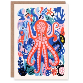 Artery8 Octopus Coral Reef Matisse Style Pattern Card for Birth