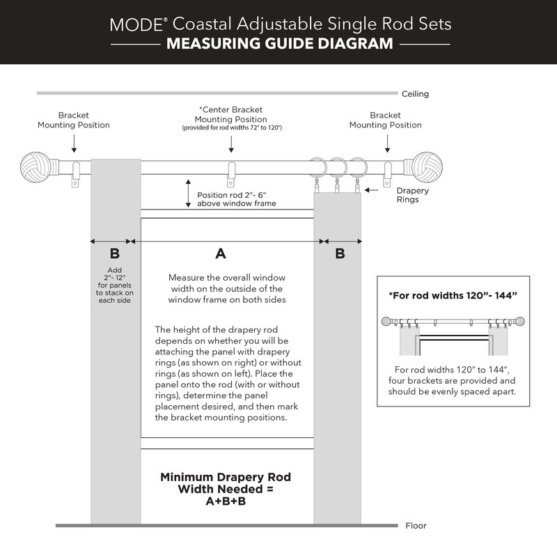 MODE Coastal Collection 1 1/8" Diameter Curtain Rod Set with