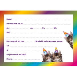 Edition Colibri Set of 10 Cat Invitation Cards for Children's Birthday Parties or Themed Party (11138)