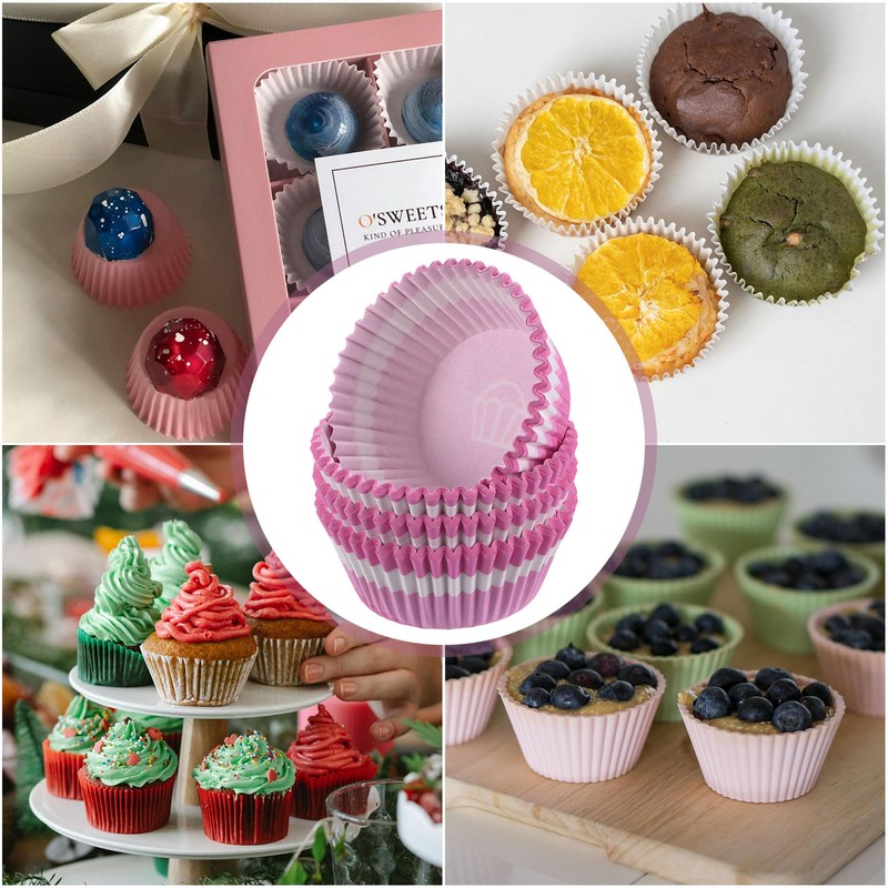 sourcing map 100 Count Cupcake Liners Pink White Cupcake Cups