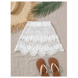 Milumia Girl's Crochet Sheer Coverup Hollow Eyelet Skirts Swim Cover Up Beachwear Apricot 9 Years