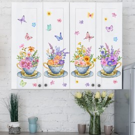 Wall Art Stickers Plant Prints - Living Room Flower Wall Decals for Living Room Bedroom Tropical Flowers Plant Stickers 1507