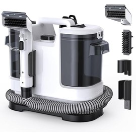 Cutewolf Portable Carpet and Upholstery Cleaner, Powerful Suction Carpet Cleaner with Dual Brush Heads, Deep Stain, Spot & Odor Remover for Carpets, Area Rugs, Couches, Auto Interior (White)