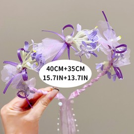 Flower Crown Headband for Women - Adjustable Floral Garland Hair Wreath with Crystal Hair Accessories for Hairbands Headpiece Floral Crown for Women (Purple Flower Beaded, Adjustable)