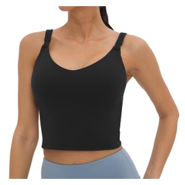 Foucome Womens Nursing Bras for Breastfeeding Maternity Tank Tops Crop Top with Built in Bra Longline Workout Sports Bra (Black, M)